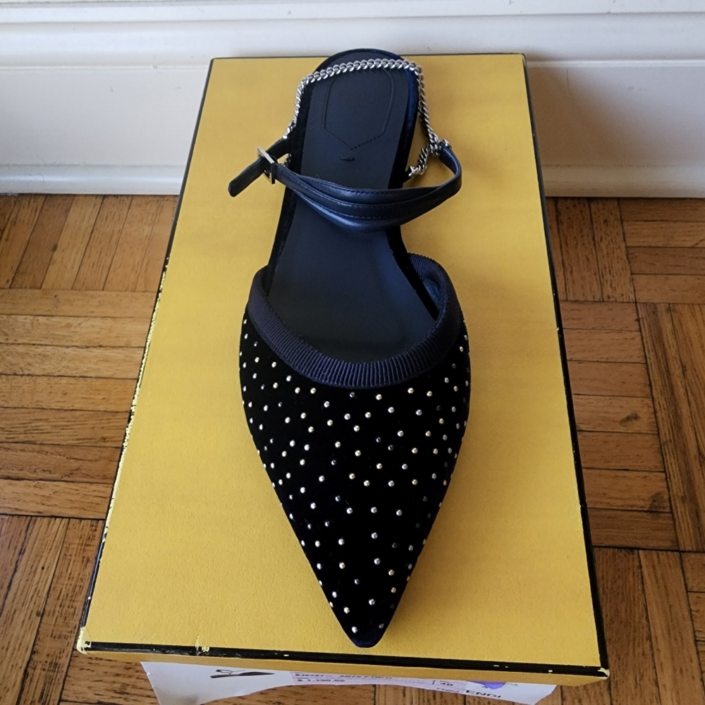 Brand New Nevee Been Worn Fendi Black Studded Flats with Silver Accents